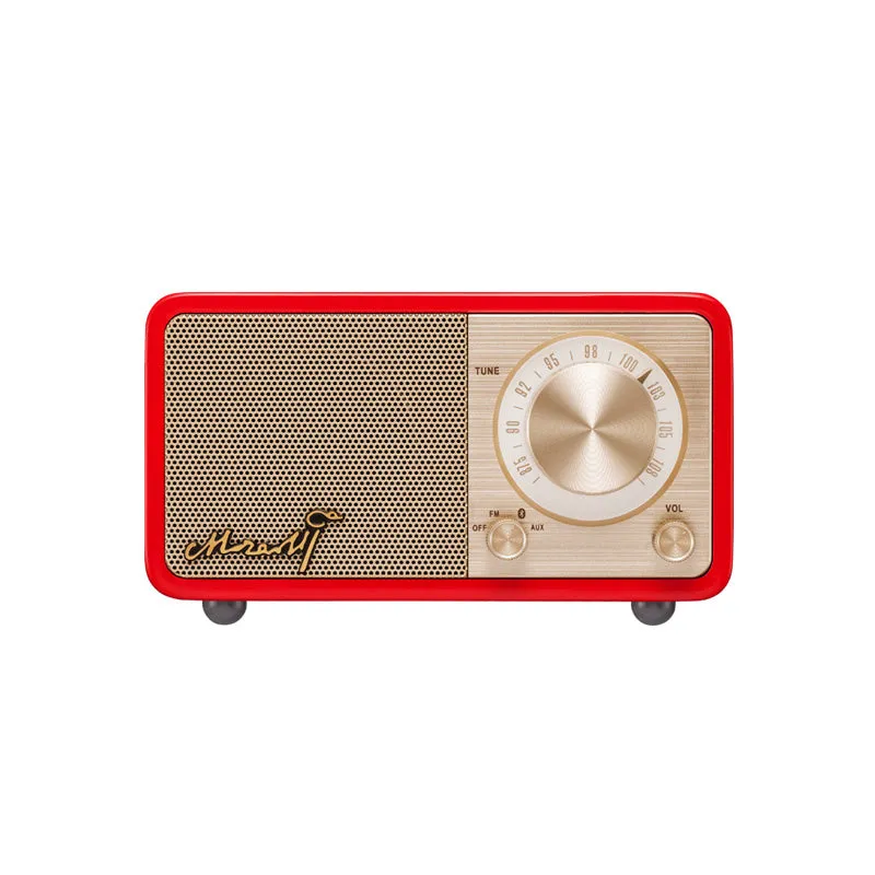 Bluetooth portable speaker with wooden box body in log colour, compact size 115x73x65mm
