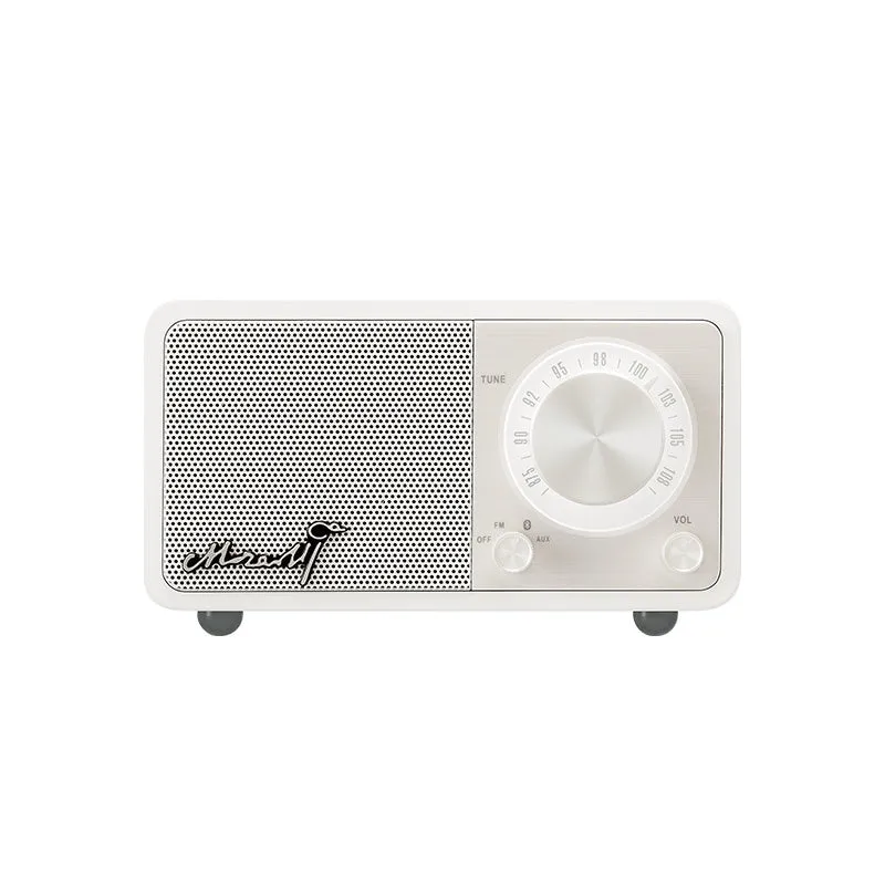 Bluetooth portable speaker with wooden box body in log colour, compact size 115x73x65mm