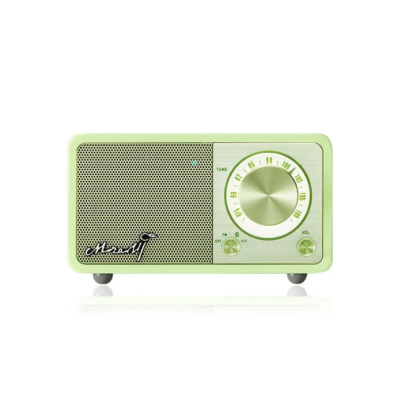 Bluetooth portable speaker with wooden box body in log colour, compact size 115x73x65mm