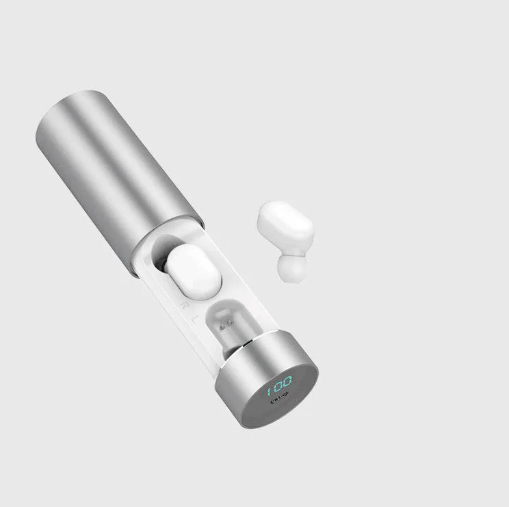 Cylinder earphone TW-A6 wireless earbuds with charging box in Black, Gold, and White colour options