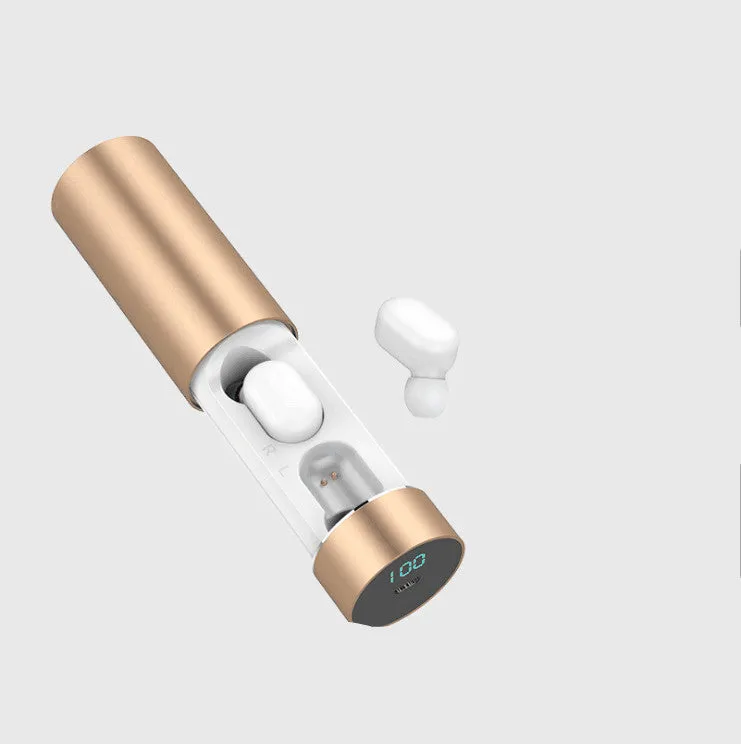 Cylinder earphone TW-A6 wireless earbuds with charging box in Black, Gold, and White colour options