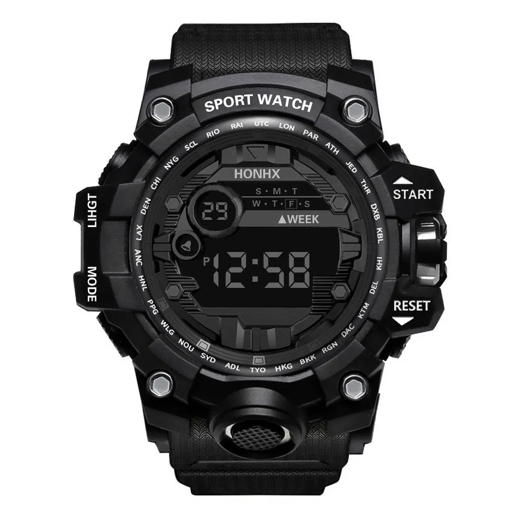 Men's student multi-function electronic watch 55mm round resin case PU strap luminous display sports style