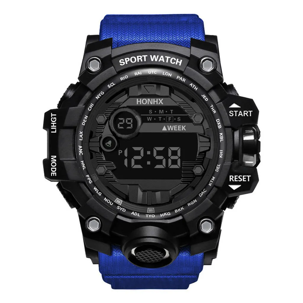 Men's student multi-function electronic watch 55mm round resin case PU strap luminous display sports style