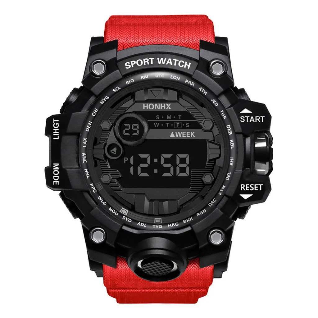 Men's student multi-function electronic watch 55mm round resin case PU strap luminous display sports style