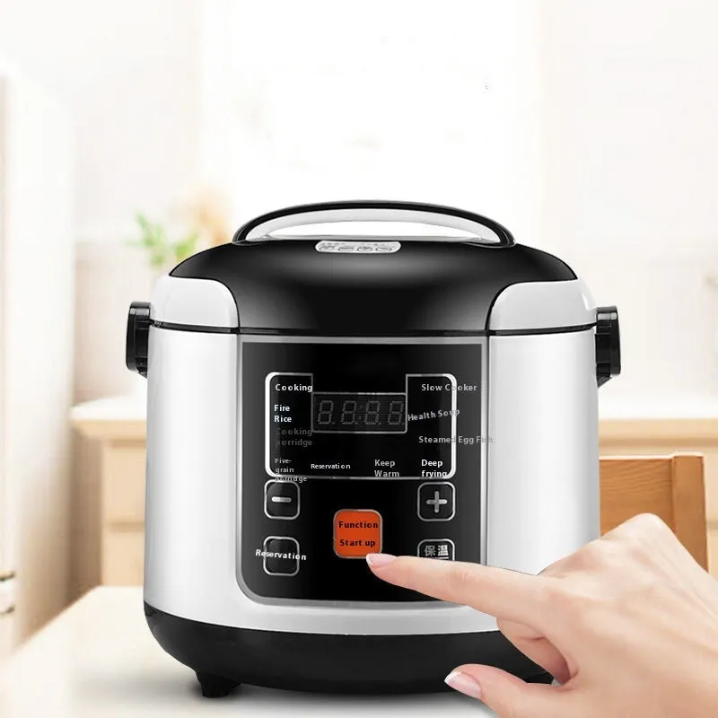 Black vehicle-mounted rice cooker with stainless steel inner pot, 2L capacity, for 12V and 24V use
