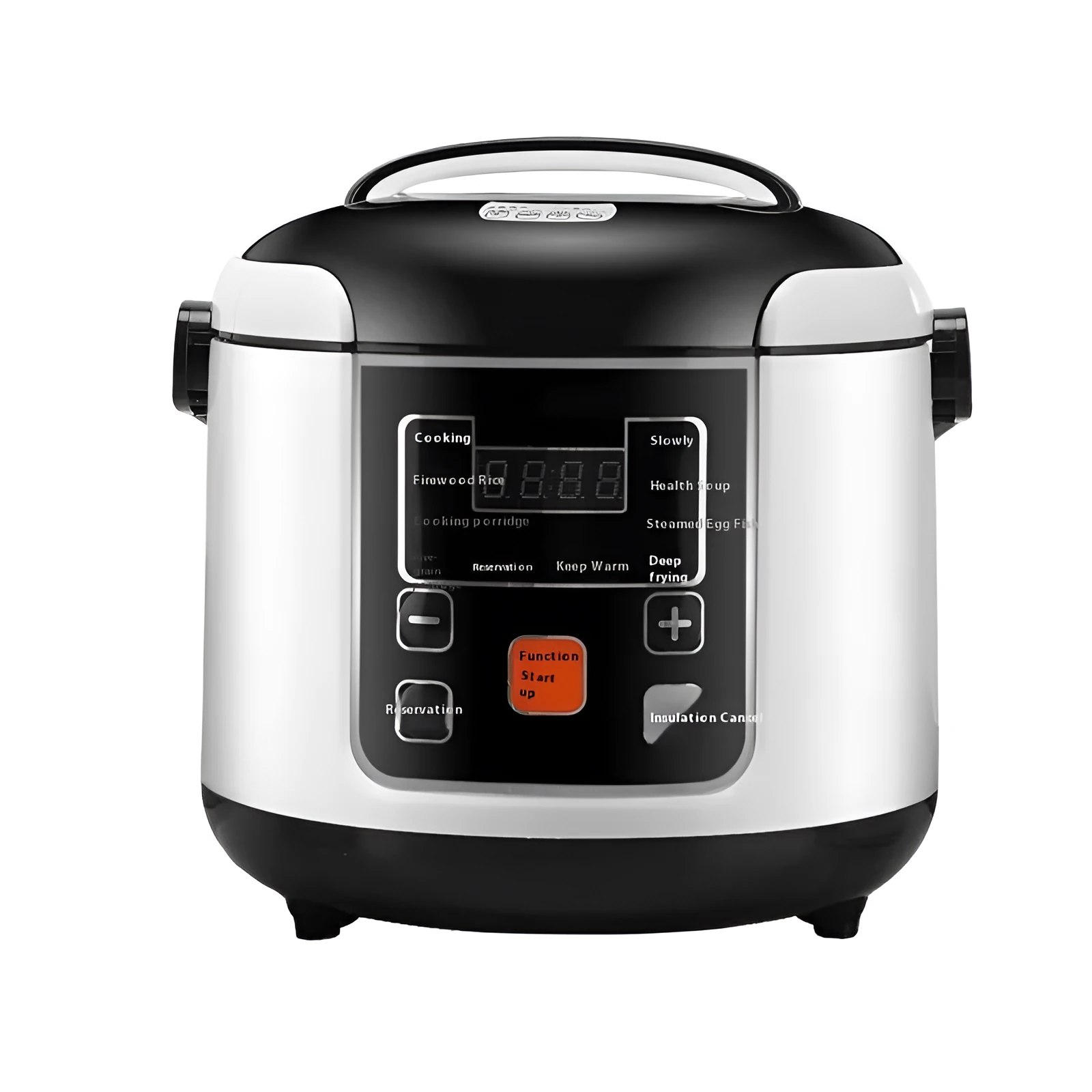 Black vehicle-mounted rice cooker with stainless steel inner pot, 2L capacity, for 12V and 24V use