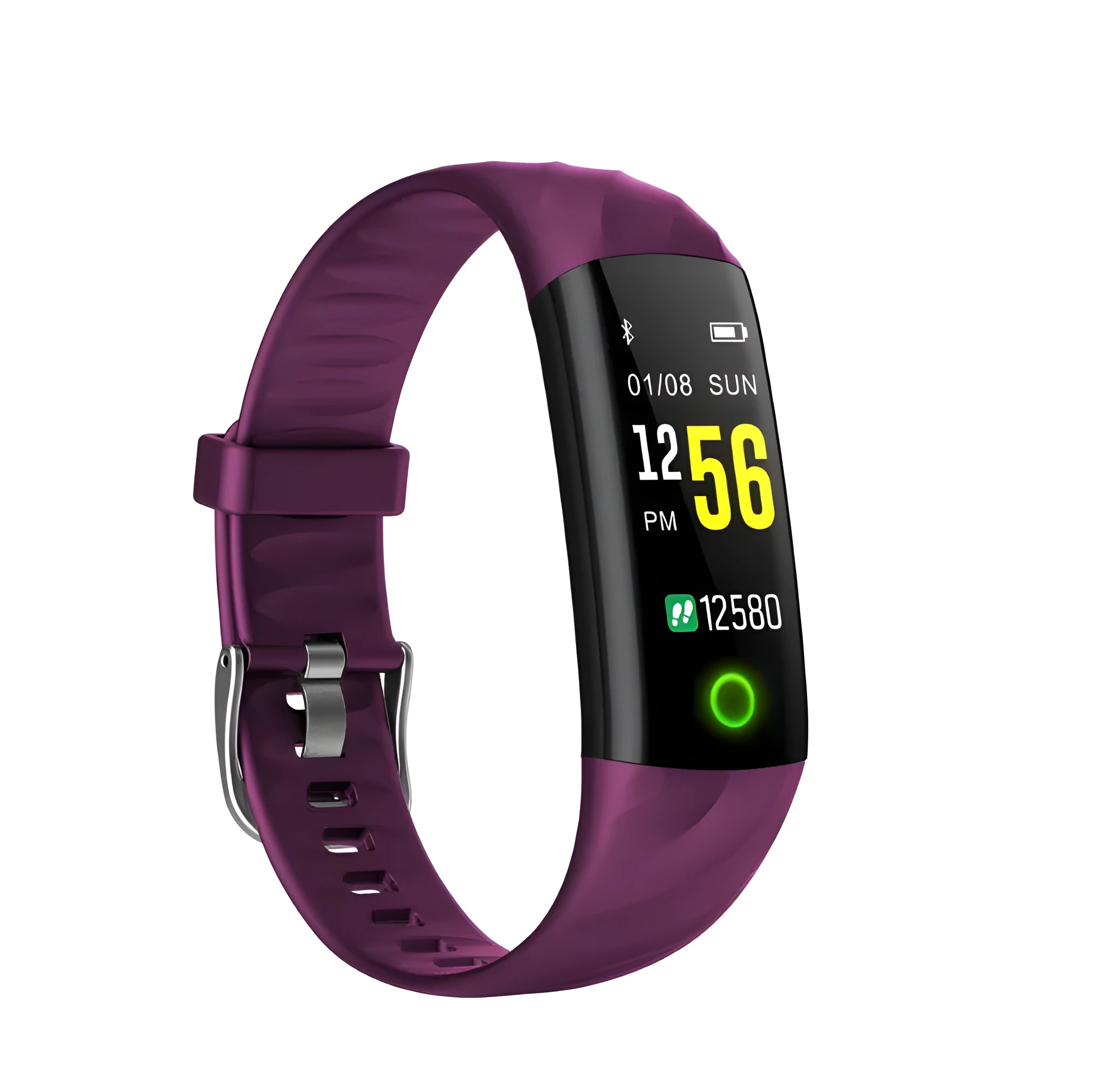 S5 smart bracelet in black with heart rate monitoring and step counter display