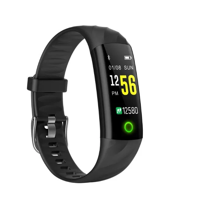 S5 smart bracelet in black with heart rate monitoring and step counter display