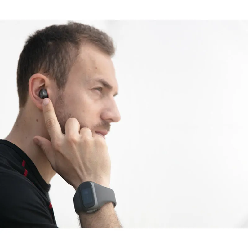 Wrist Wear true wireless Bluetooth headset with 1.2 inch touch screen and silicone wristband in grey