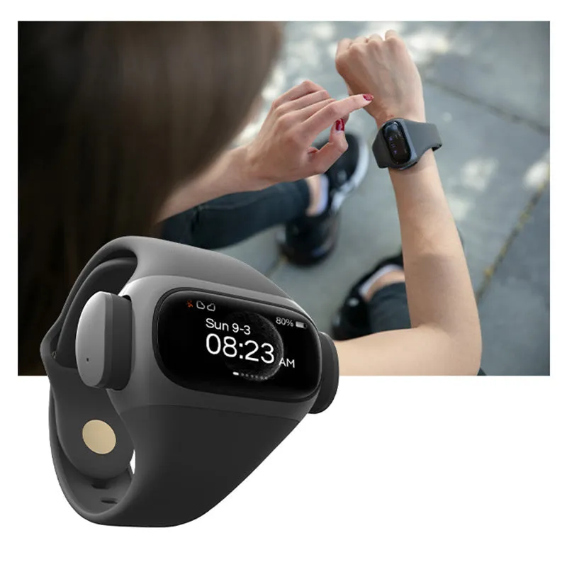 Wrist Wear true wireless Bluetooth headset with 1.2 inch touch screen and silicone wristband in grey