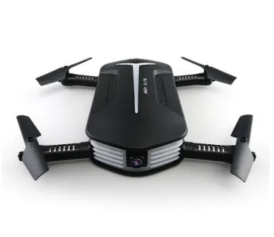 Black gravity-sensing four-axis folding drone with HD camera on a white background