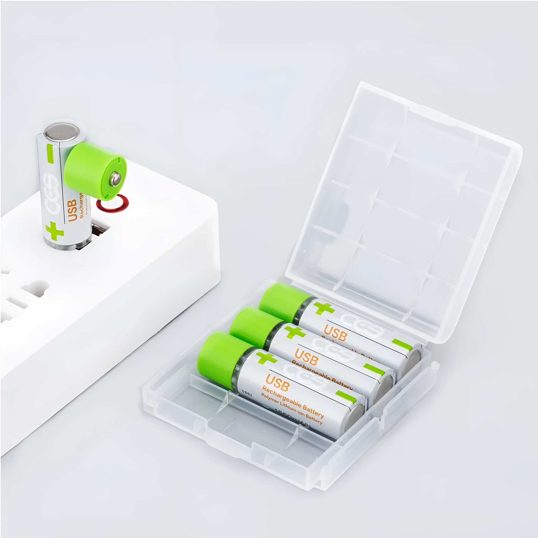 USB fast charge AA lithium battery in silver green with built-in USB port and polymer cobalt lithium core