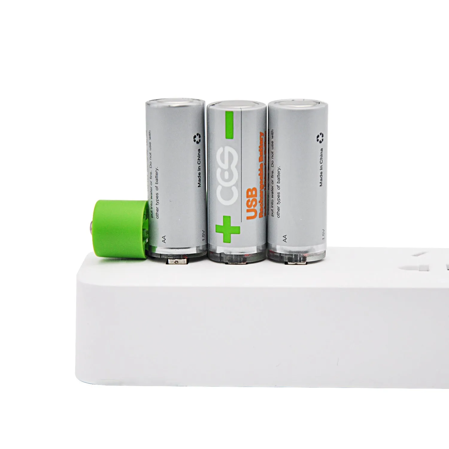 USB fast charge AA lithium battery in silver green with built-in USB port and polymer cobalt lithium core