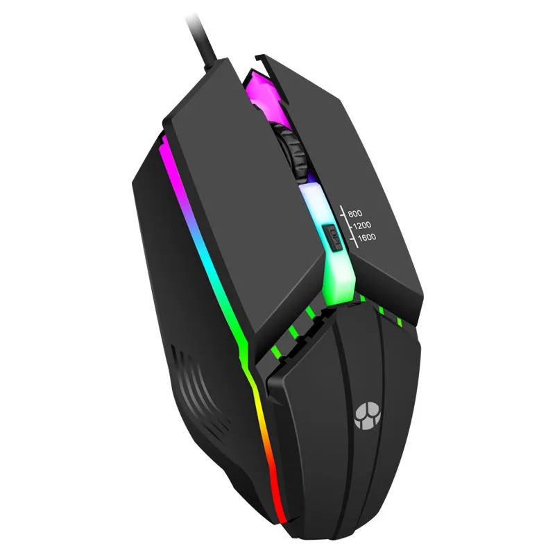 Wired gaming mouse with glowing USB cable, 1000dpi, black or white option, 1.5m line length