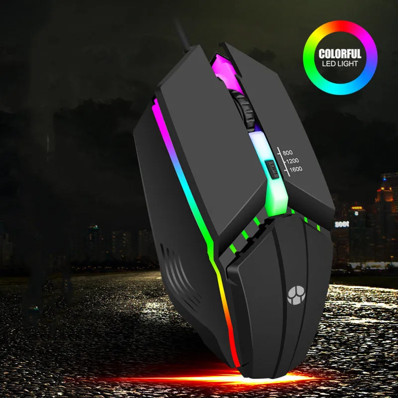 Wired gaming mouse with glowing USB cable, 1000dpi, black or white option, 1.5m line length
