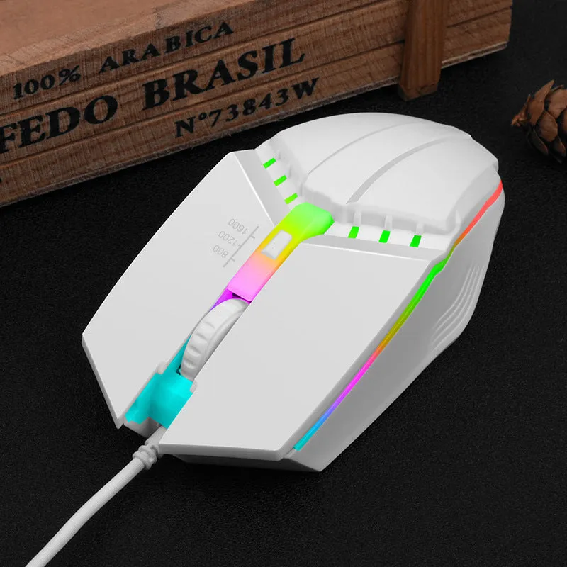 Wired gaming mouse with glowing USB cable, 1000dpi, black or white option, 1.5m line length