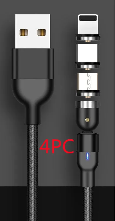 Rotating magnetic cable in black, 1m length, with USB-A to magnetic tip