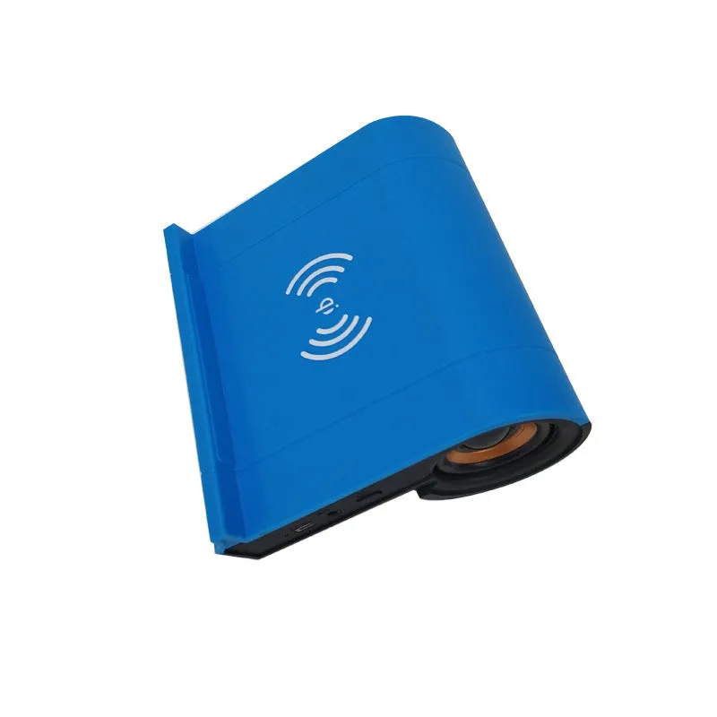 New creative wireless Bluetooth speaker in black with shaking sound and wireless charging function