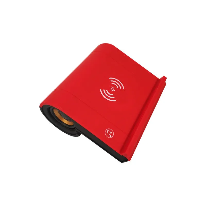 New creative wireless Bluetooth speaker in black with shaking sound and wireless charging function