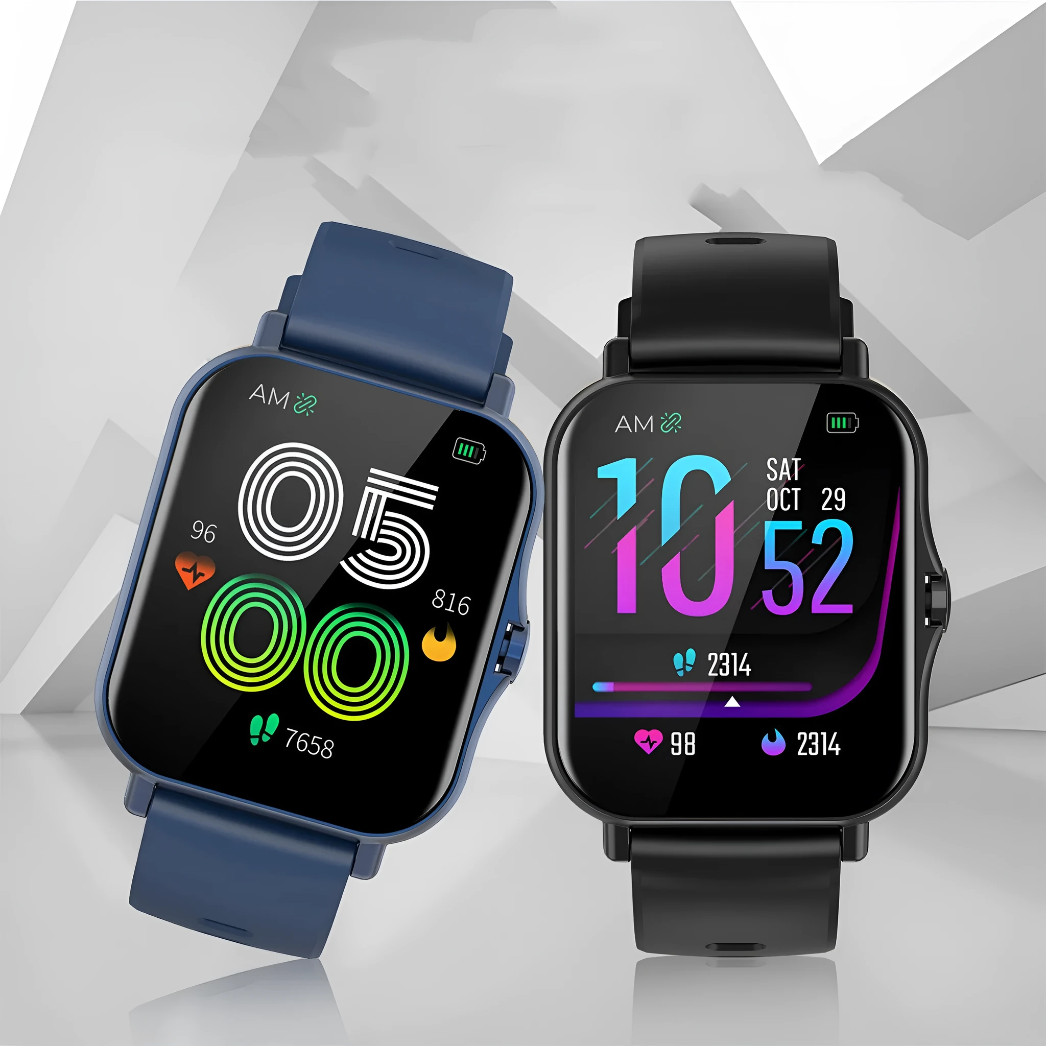 W10 smart watch for heart rate and blood pressure monitoring in black, blue, gold, or silver colours