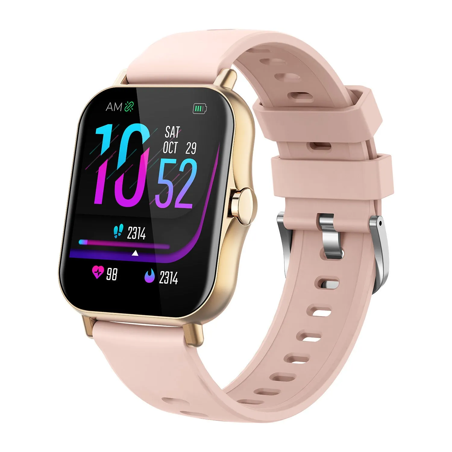 W10 smart watch for heart rate and blood pressure monitoring in black, blue, gold, or silver colours