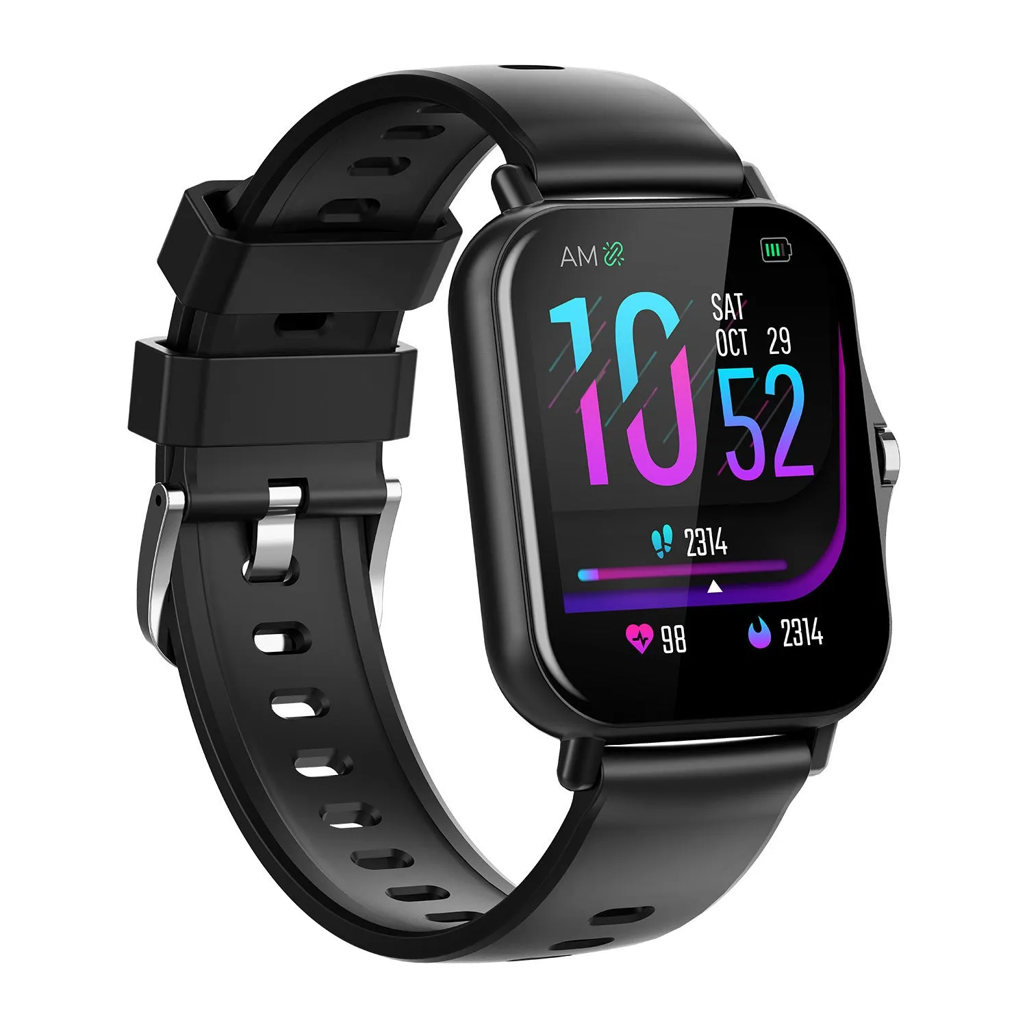 W10 smart watch for heart rate and blood pressure monitoring in black, blue, gold, or silver colours