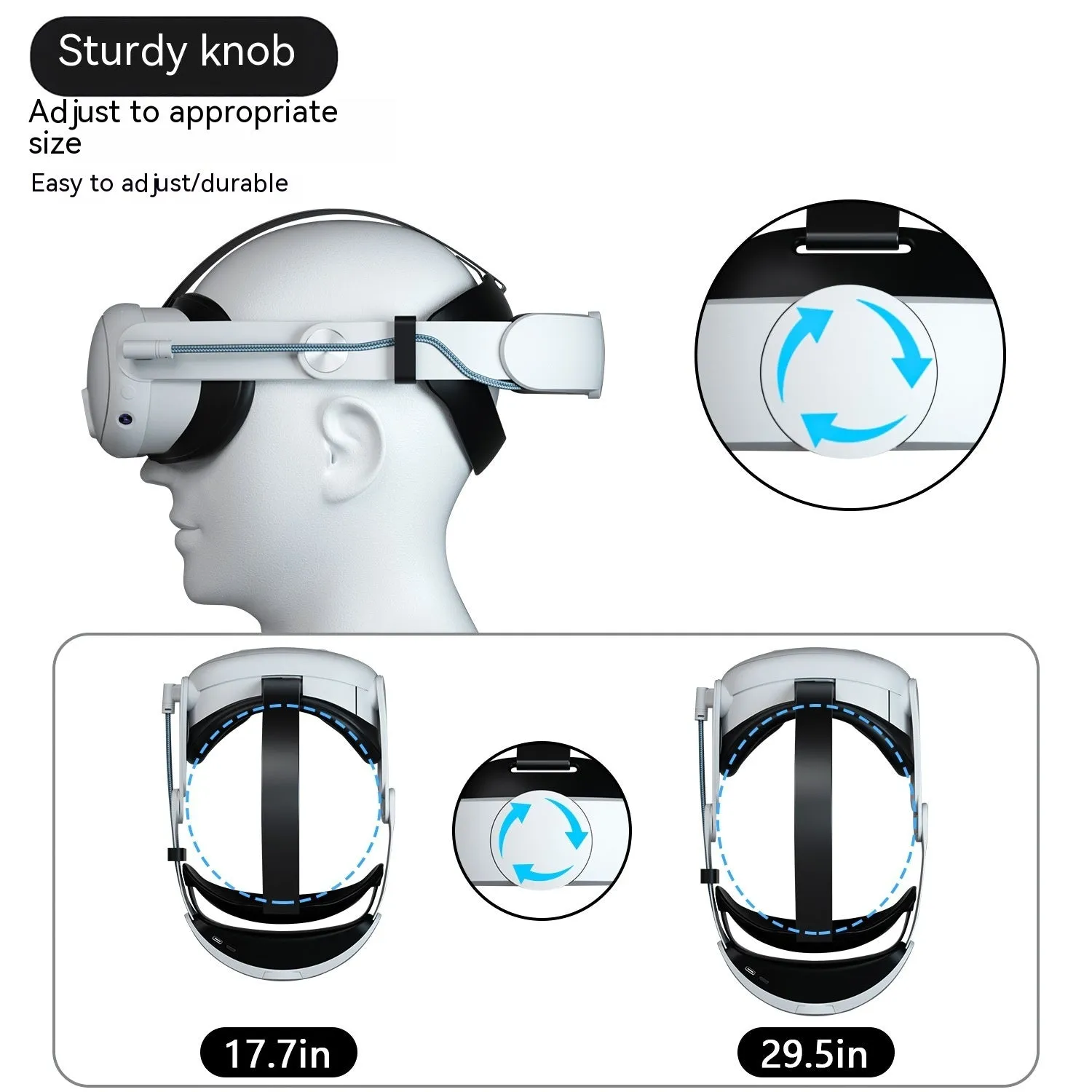 Meta Quest 3 head wear accessory with 18W fast charge 10000mAh battery in ABS material headband design as shown in picture
