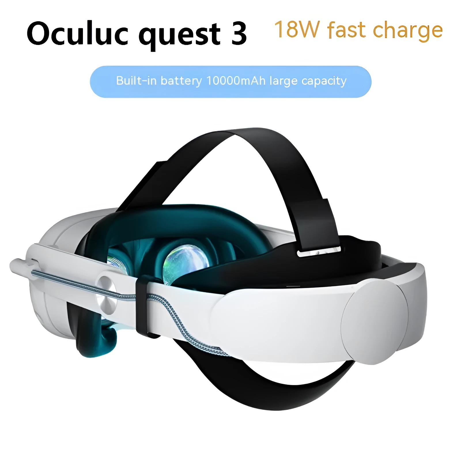 Meta Quest 3 head wear accessory with 18W fast charge 10000mAh battery in ABS material headband design as shown in picture