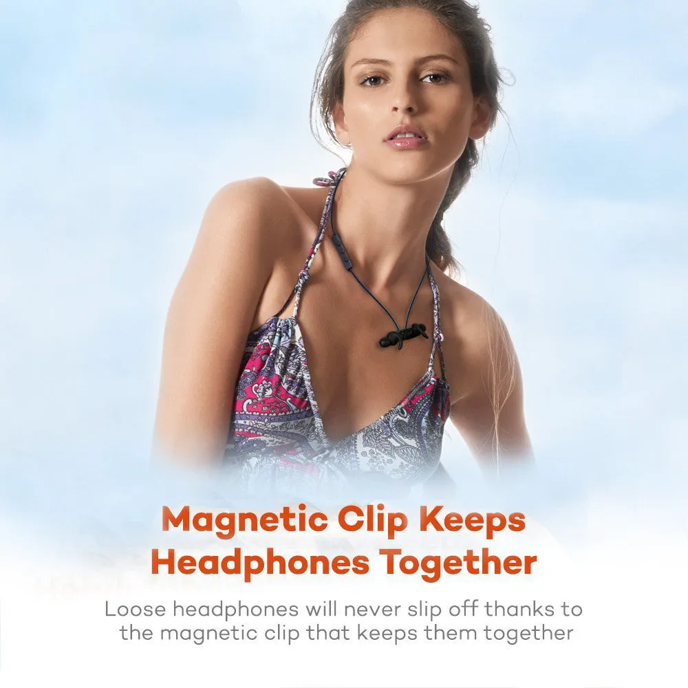 Magnetic Bluetooth CVC noise cancelling earbuds compatible with Apple devices, black plastic in-ear headset