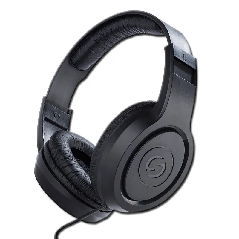 Fully enclosed monitoring earphones headworn over-ear black wired industrial style headphones