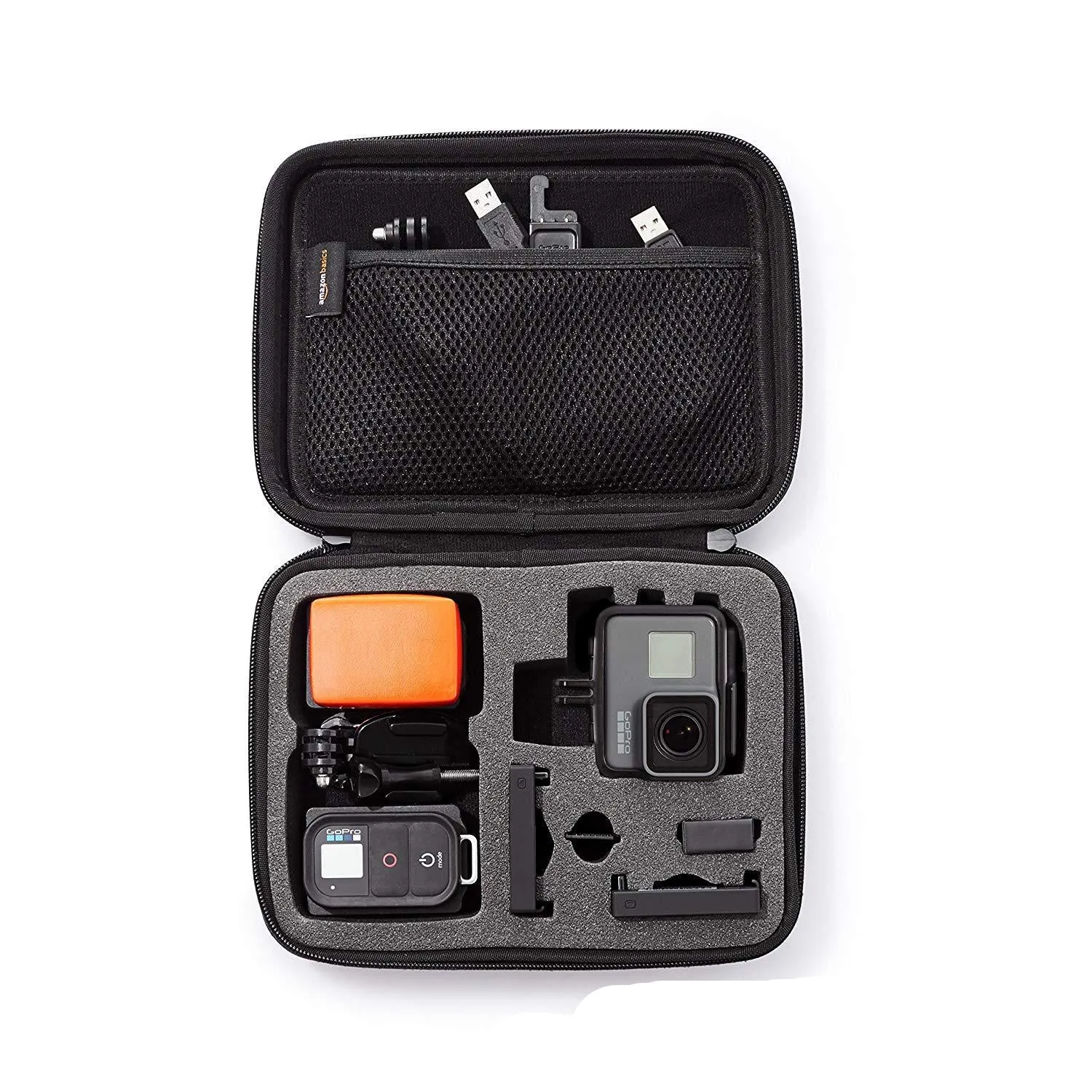 Anti-shock portable case for GoPro, black, with zipper and carry handle, 23x18x6cm