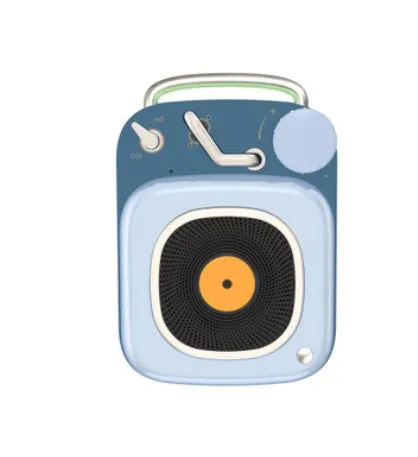 Portable mini speaker in blue, compact size 4.8x6.2x2.8cm with metal body