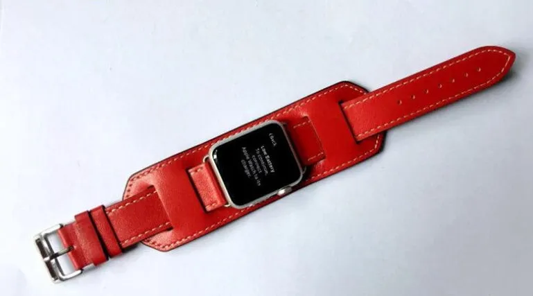 Genuine leather watch band replacement strap in brown, 42mm width, belt-style buckle