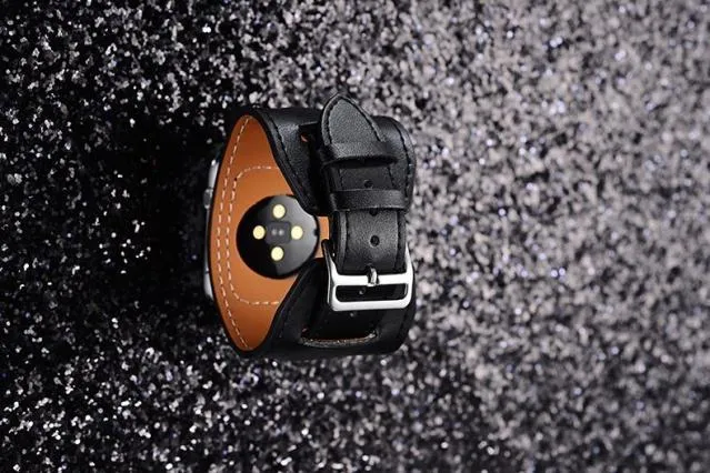 Genuine leather watch band replacement strap in brown, 42mm width, belt-style buckle