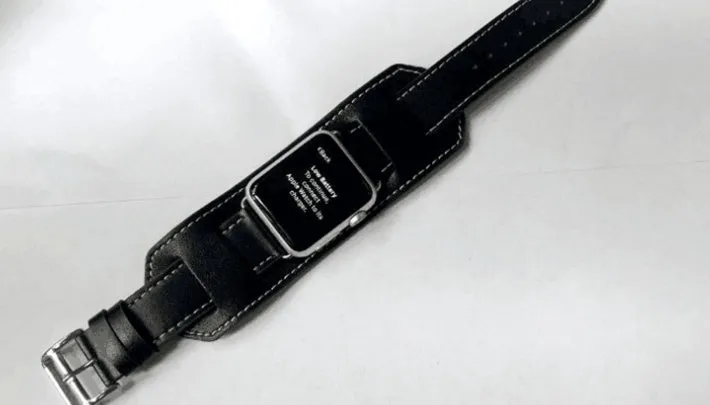 Genuine leather watch band replacement strap in brown, 42mm width, belt-style buckle