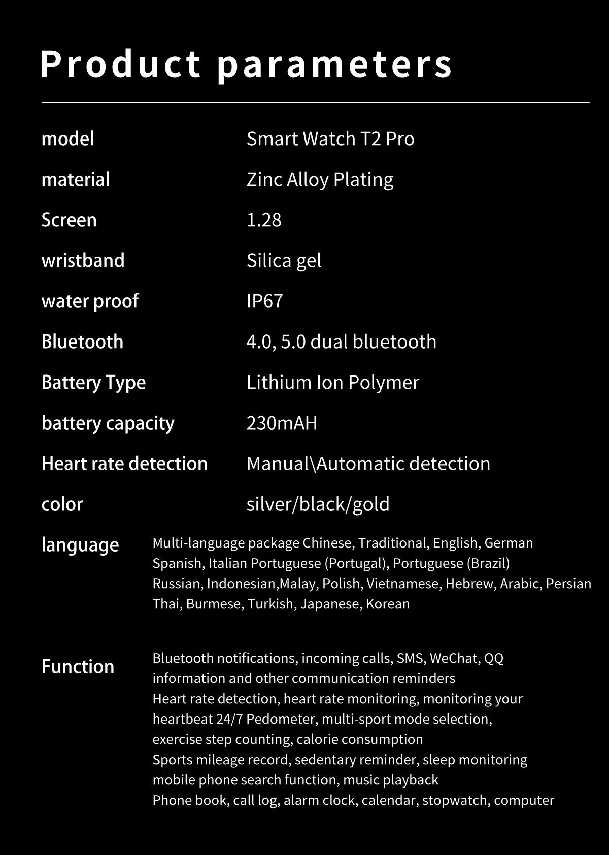 Round TFT touch screen smart watch with Bluetooth calling and heart rate monitoring in black mesh belt