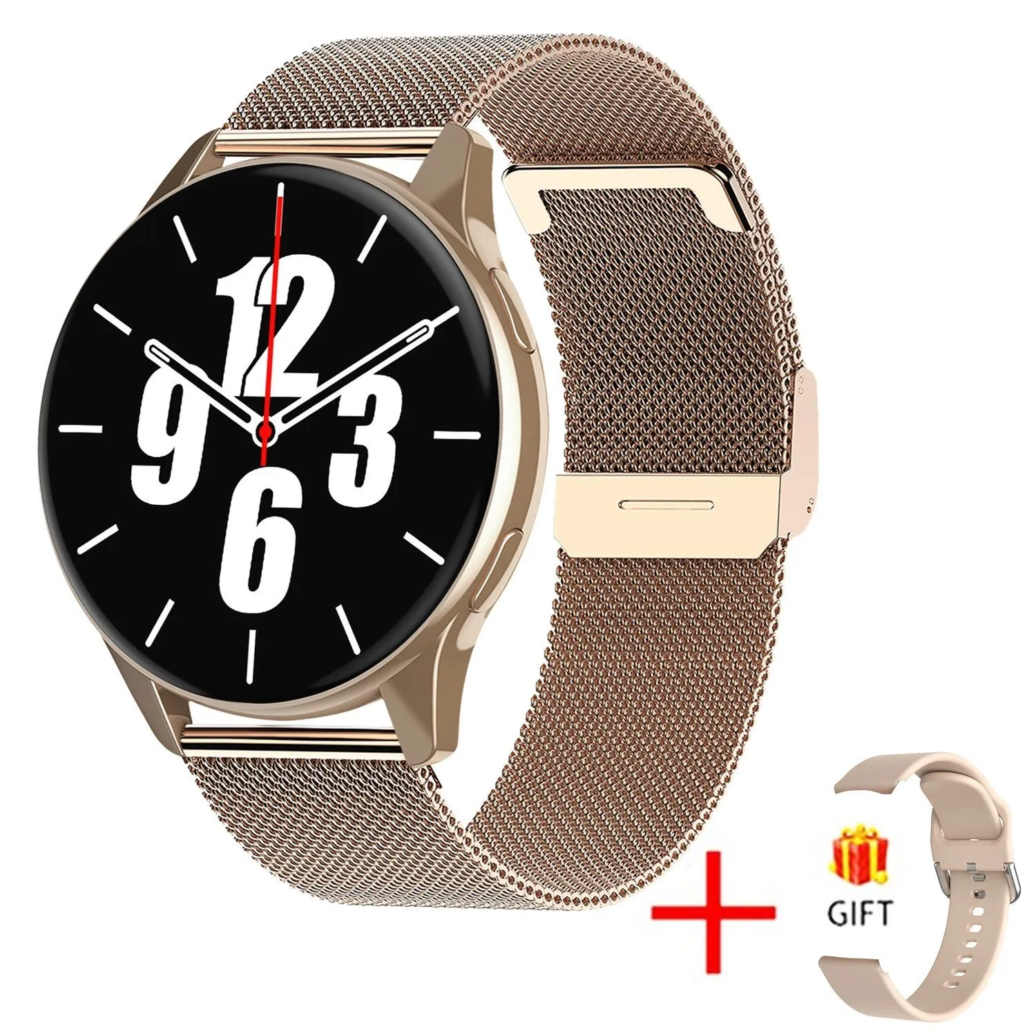 Round TFT touch screen smart watch with Bluetooth calling and heart rate monitoring in black mesh belt