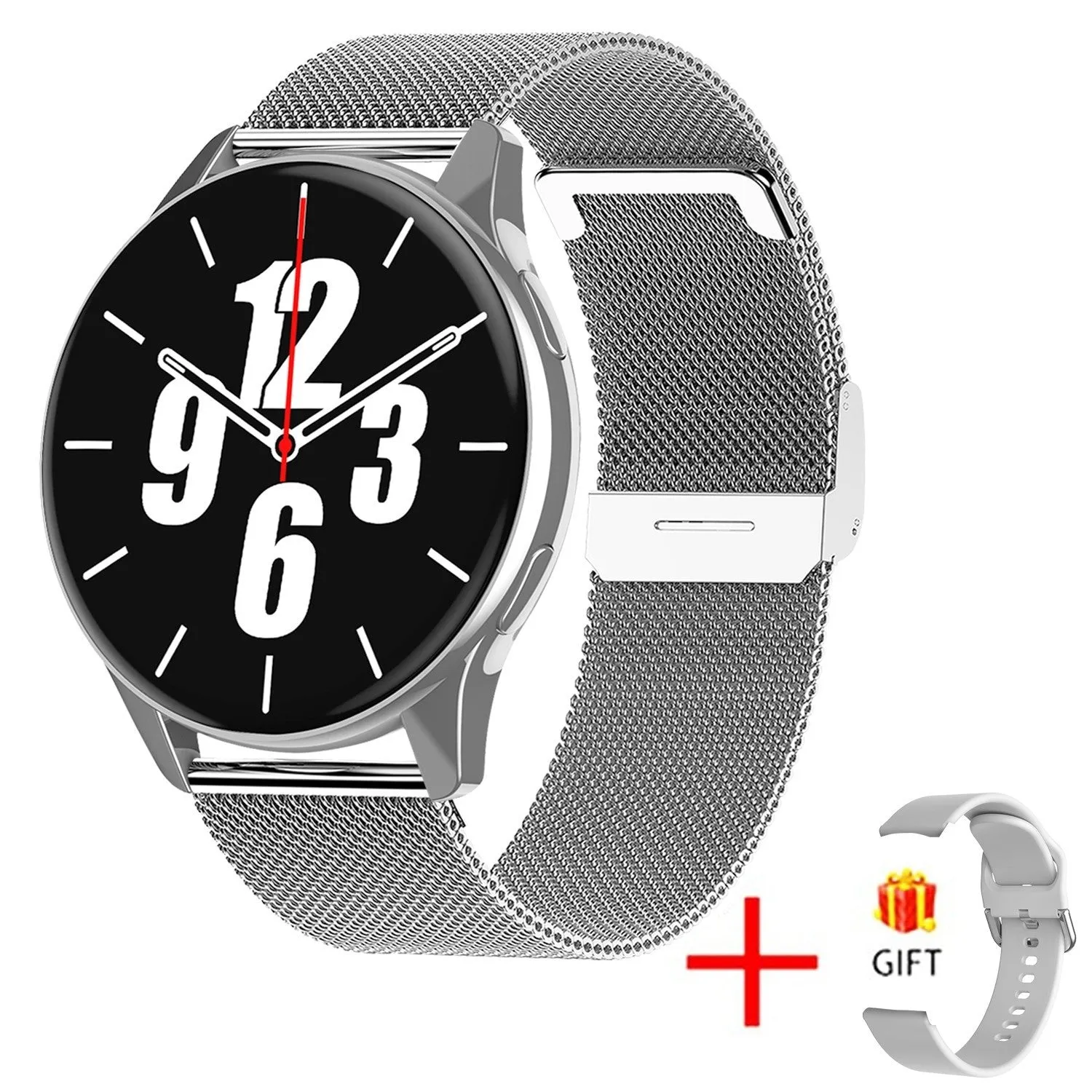 Round TFT touch screen smart watch with Bluetooth calling and heart rate monitoring in black mesh belt