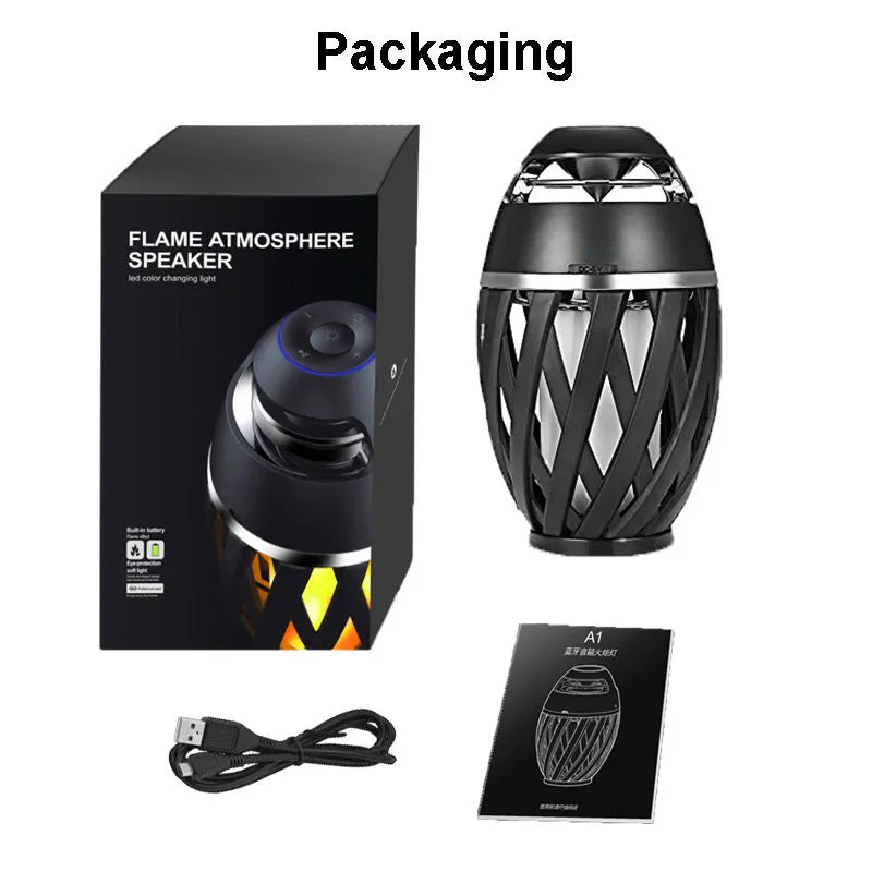 Black flame-shaped Bluetooth speaker box for home decoration with USB charging cable