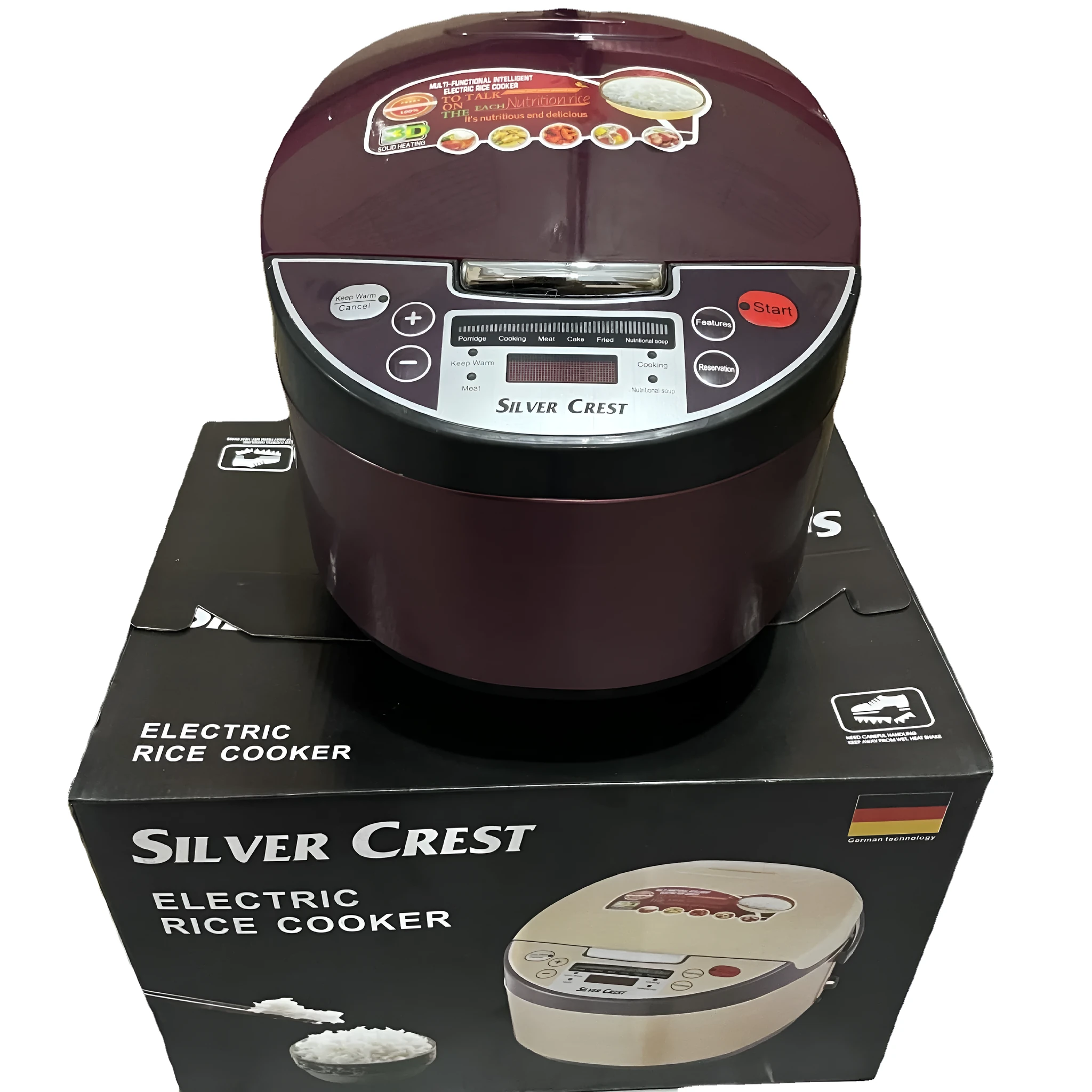 5L smart rice cooker with LCD display, gold colour, stainless steel liner, push-button panel