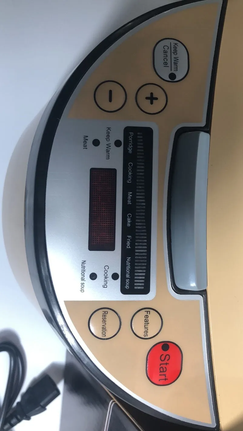 5L smart rice cooker with LCD display, gold colour, stainless steel liner, push-button panel