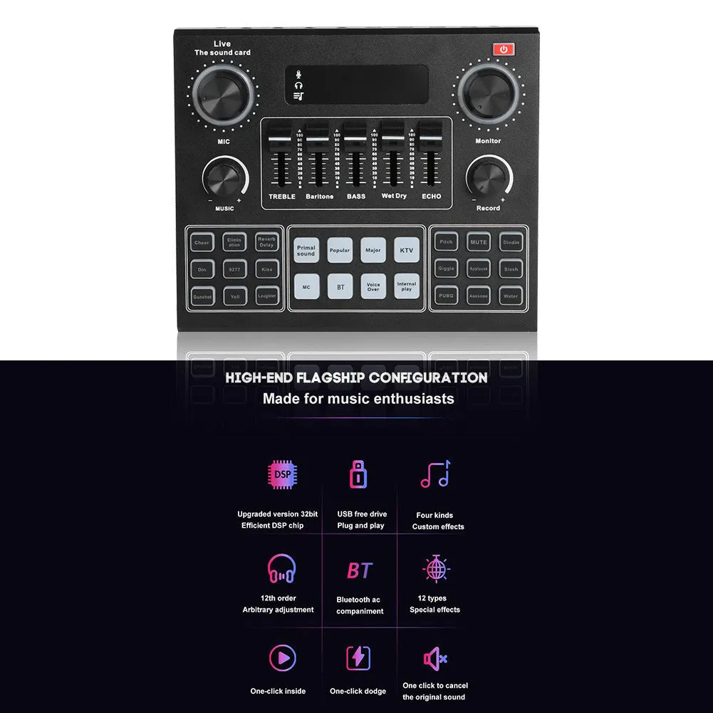 English Version V9 Mobile Phone Live Sound Card Set with Bluetooth DSP dual channel USB external for K Song streaming
