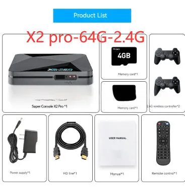 Home Video Three System Integrated Game Set-top Box X2 Pro with wireless controllers and HD cable