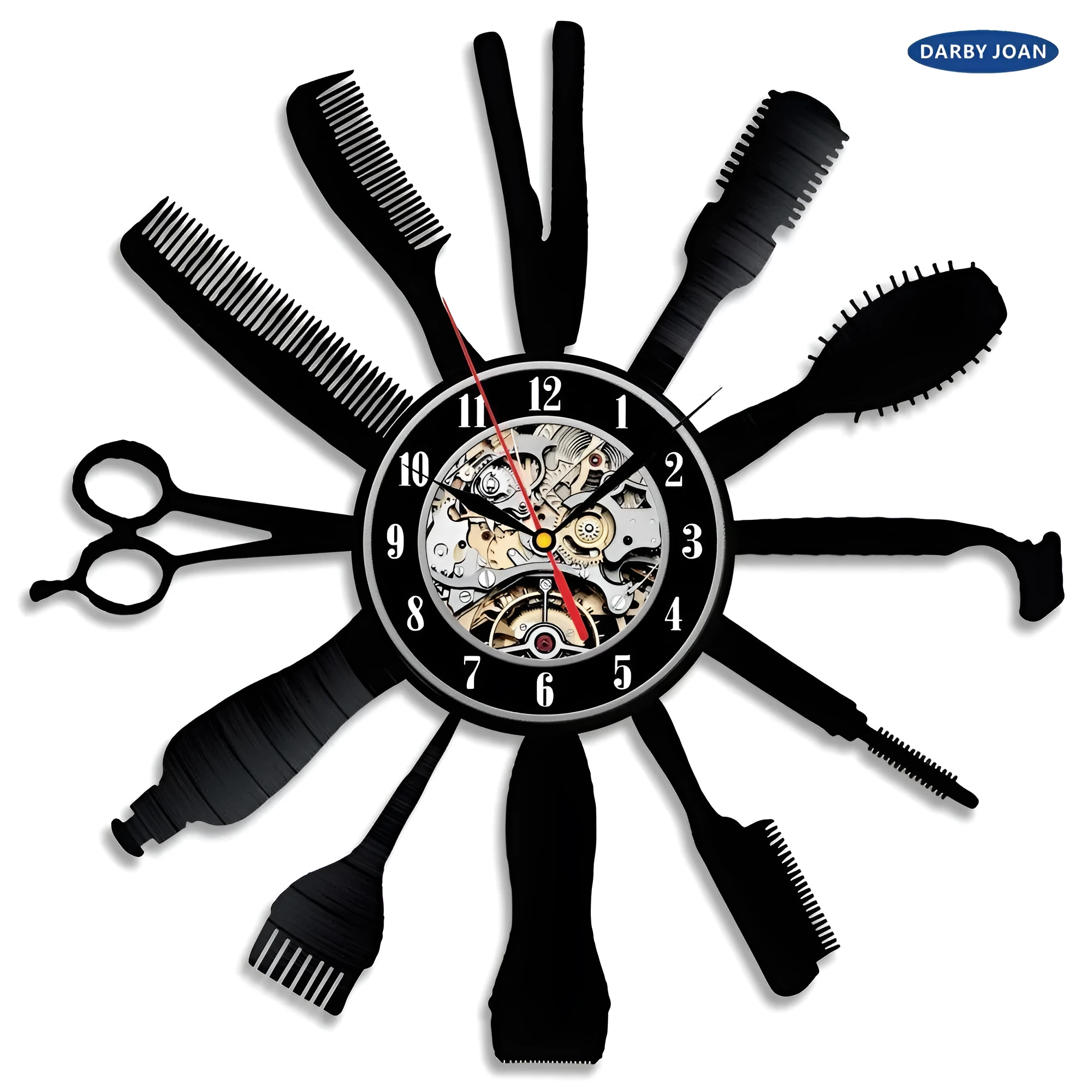 Black 12 inch vinyl record wall clock with silent mechanism and sticker clock face