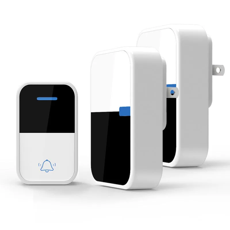 White plastic wireless doorbell receiver and transmitter with self-generating, long-range technology.