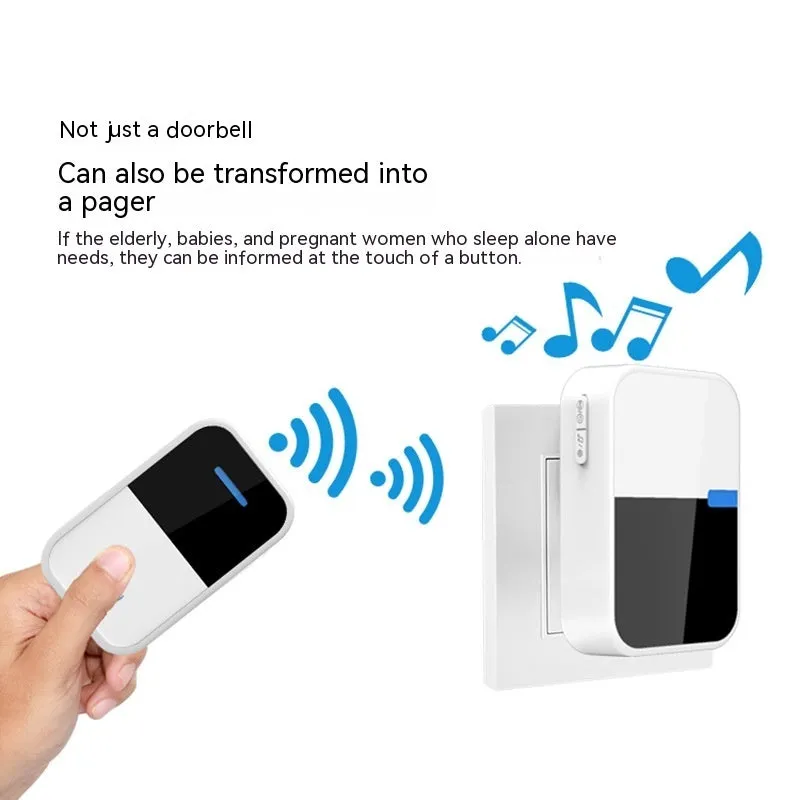 White plastic wireless doorbell receiver and transmitter with self-generating, long-range technology.