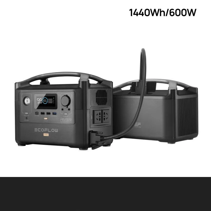 Rui Pro 720Wh portable power station with multiple output ports on a wooden table outdoors.