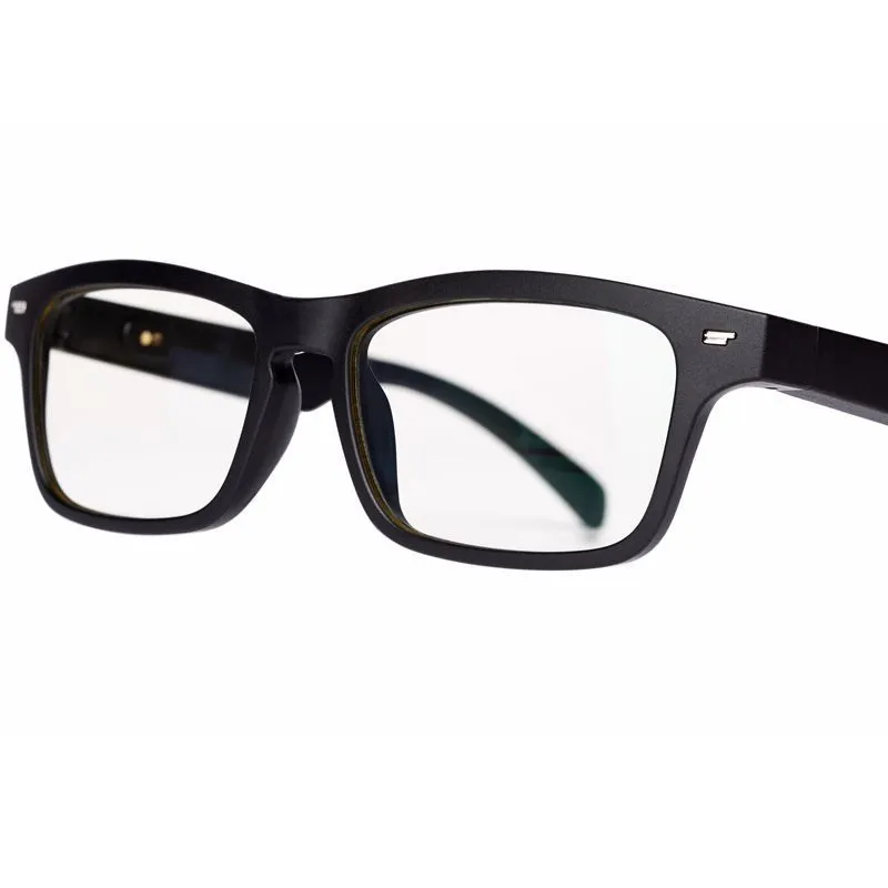 Semi-open Bluetooth smart glasses with PC+ABS frame on a glasses case.