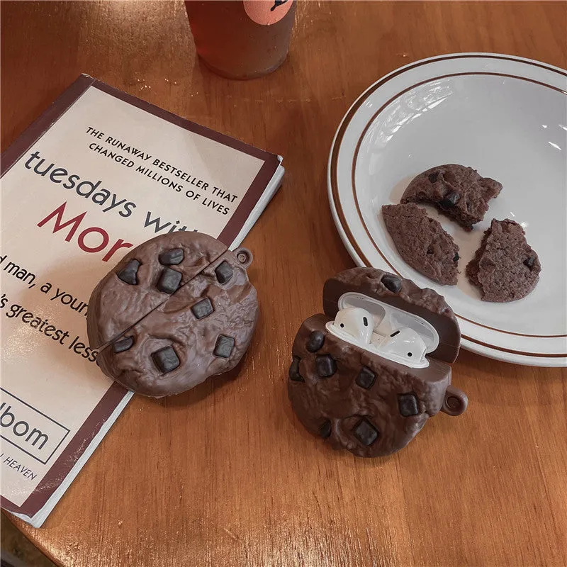 Simulation chocolate chip cookie silicone protective cover for Apple AirPods in dark brown and light brown