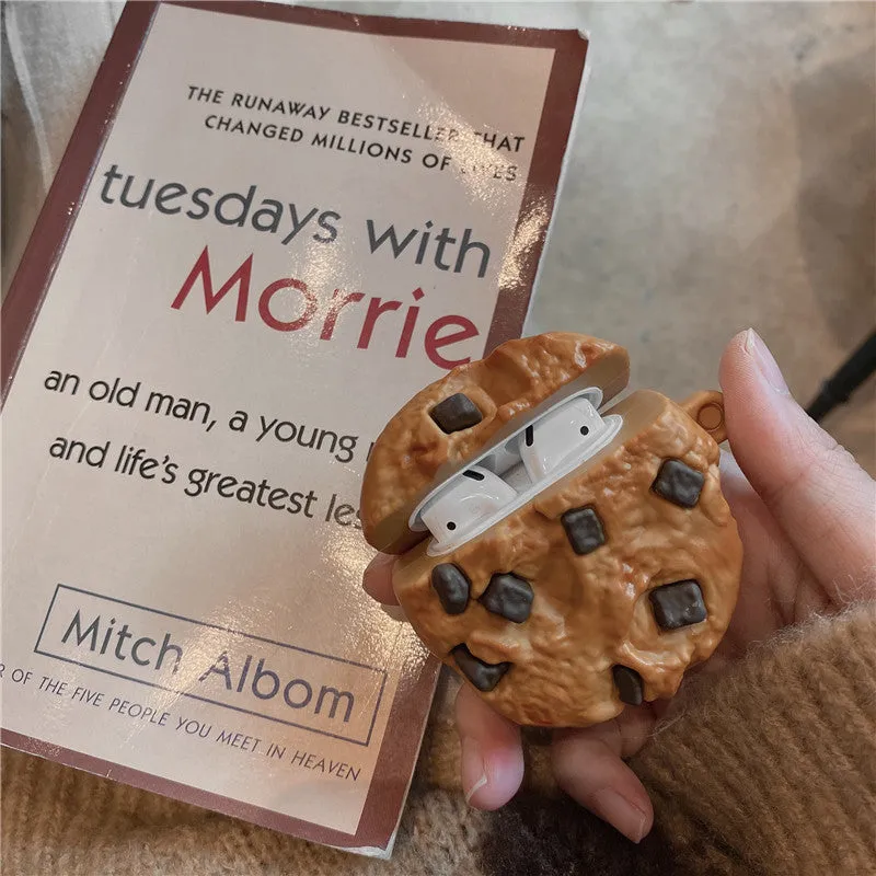 Simulation chocolate chip cookie silicone protective cover for Apple AirPods in dark brown and light brown